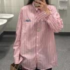 Long-sleeve Striped Shirt Stripe - Pink - One Size