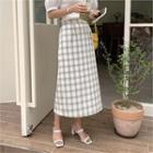 Band-waist Checked Midi Skirt Beige - One Size