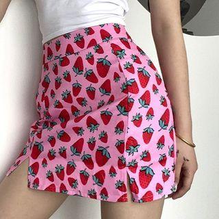Strawberry Print Mini Fitted Skirt