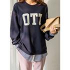 Tall Size Stripe Layered Letter Print Pullover