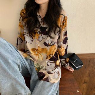 Printed Chiffon Shirt Sunflower - One Size