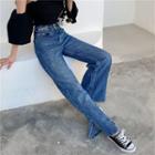 High-waist Side-slit Straight Leg Jeans