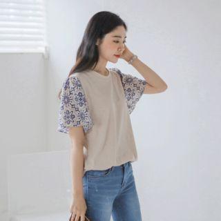 Patterned Short-sleeve Cotton T-shirt