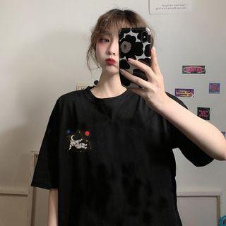 Short-sleeve Astronaut Embroidery T-shirt