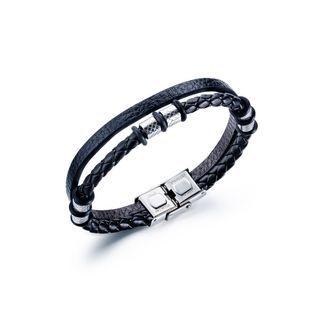Simple Fashion 316l Stainless Steel Geometric Double Leather Bracelet Silver - One Size