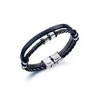 Simple Fashion 316l Stainless Steel Geometric Double Leather Bracelet Silver - One Size