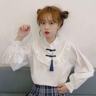 Long-sleeve Frog-buttoned Blouse As Shown In Figure - One Size