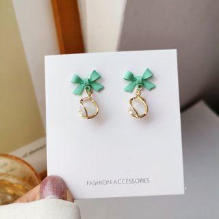 Bow Faux Cat Eye Stone Alloy Dangle Earring