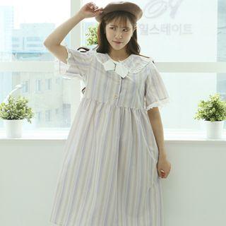 Frill-trim Stripe Dress Stripe - One Size