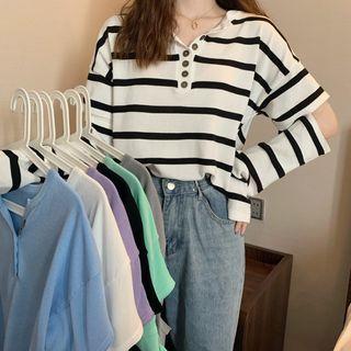 Long-sleeve Cut Out Henley T-shirt
