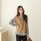 Inset Tab-sleeve Patterned Blouse Knit Top
