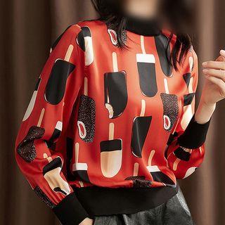 Long-sleeve Printed Lace Top