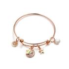 Fashion Plated Rose Gold Star Moon Bangle With Austrian Element Crystals And Pearl Rose Gold - One Size
