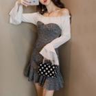 Off-shoulder Ruffle Hem Long-sleeve A-line Dress