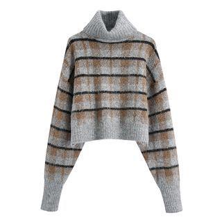 Plaid Turtleneck Cropped Sweater