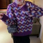 Color Block Argyle Sweater Purple - One Size