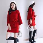 Set: Bow Accent Cape Coat + Mini A-line Skirt