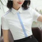 Contrast Trim Short-sleeve Shirt / High Waist Pencil Skirt