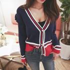 Frill-shoulder Contrast-trim Cardigan