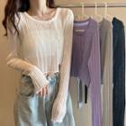 Long-sleeve See-through Button-up Crop Top