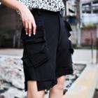 Irregular Knee-length Cargo Shorts Black - One Size