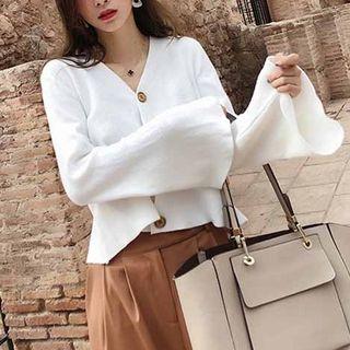 Bell Sleeve Plain Cardigan