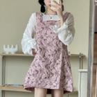 Long-sleeve Sheer Top / Sleeveless Embossed Dress