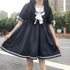 Short-sleeve Ruffled Sailor Collar A-line Dress