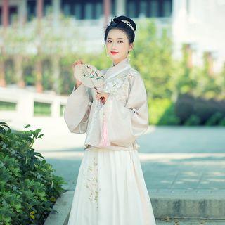Floral Embroidered Cheongsam Top / Midi Floral Embroidered A-line Skirt