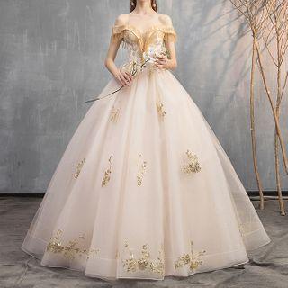 Off Shoulder Embroidered A-line Wedding Gown
