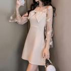 Bow Accent Embroidered Long-sleeve A-line Dress