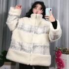 Striped Lambswool Coat Off-white - One Size