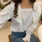 Puff-sleeve Frill-trim Blouse White - One Size