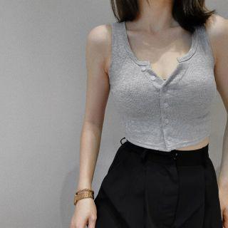 V-neck Plain Cropped Tank Top