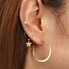 Set: Alloy Star & Hoop Earring (assorted Designs) Gold - One Size