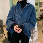Long-sleeve Plain Denim Shirt Blue - One Size