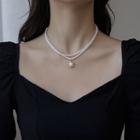 Faux Pearl Pendant Layered Alloy Necklace White - One Size