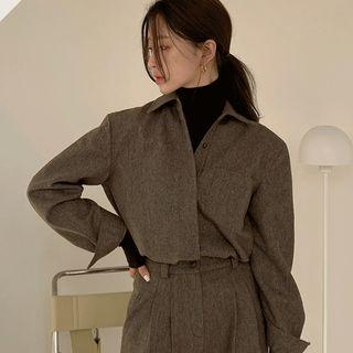 Hidden-button Woolen Shirt One Size