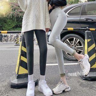 Stripe-waistline Plain Leggings