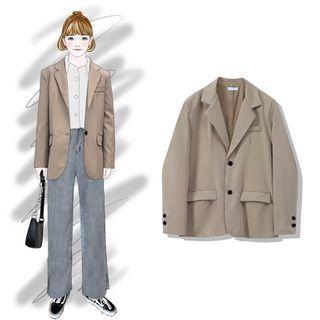 Single Breasted Blazer Dark Khaki - One Size