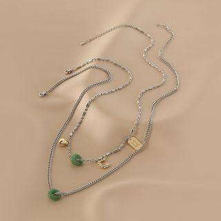 Faux Gemstone Pendant Necklace Set Silver - One Size