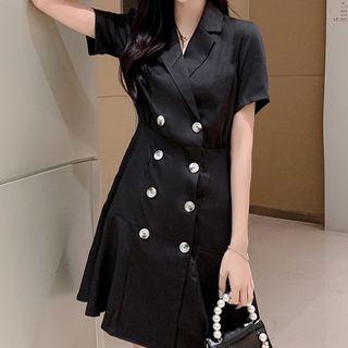 Notched Lapel Double-breasted Short-sleeve Dress
