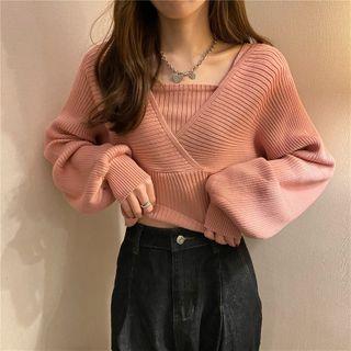 Mock Two-piece Plain Knit Crop Top