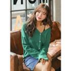 Plus Size Drop-shoulder Striped Cotton Cardigan