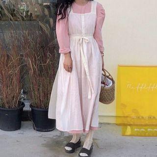 Long-sleeve Chiffon Top / Reversible Midi A-line Overall Dress