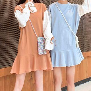 Color Block Long-sleeve Pullover Dress