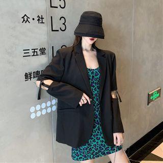 Spaghetti Strap Leopard Print Mini Sheath Dress / Blazer
