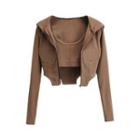 Set: Plain Cropped Camisole Top + Hooded Zip-up Jacket