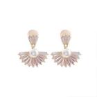 Fan Rhinestone Faux Pearl Alloy Dangle Earring 1 Pair - Clip-on Earrings - Gold - One Size