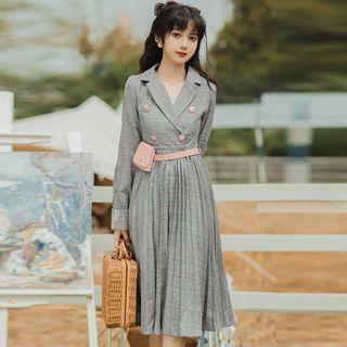 Plaid Pleated Midi A-line Dress